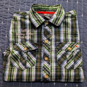EDDIE BAUER kids Seattle victory plaid button front shirt sz L 12